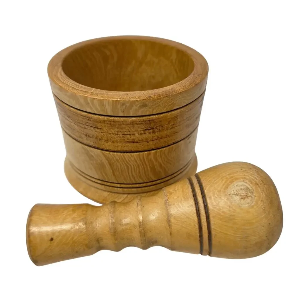 Vintage Wooden Mortar and Pestle Hand Turned Hardwood Kitchen Herb Spice Grinder